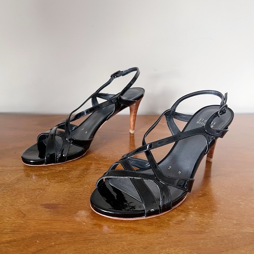 Stuart Weitzman • Operetta Sandals black patent leather strappy slingback